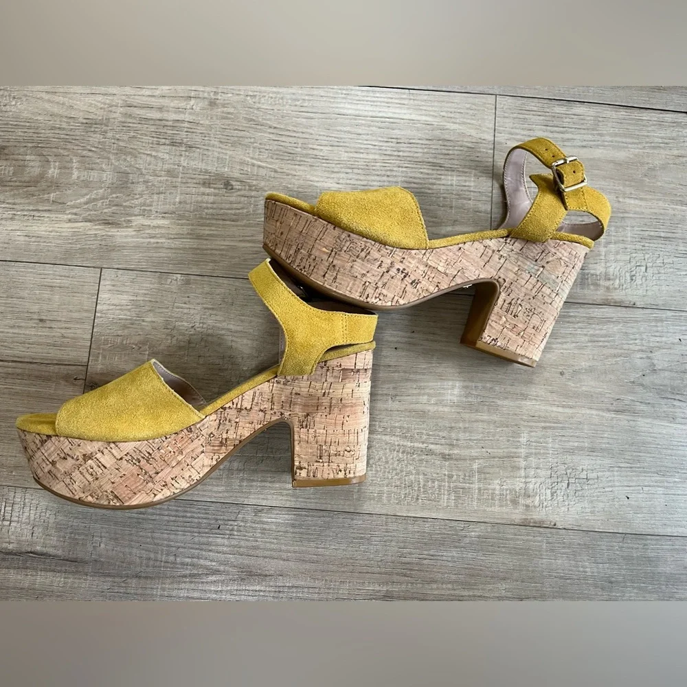 Kensie Mustard Suede Platform Sandals - Picture 6 of 7